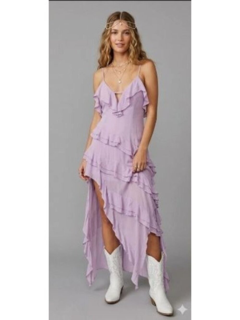 Miss Circle Theodora Ruffle Maxi Dress Sz Medium Tiered Festival boho Whimsy - Picture 4 of 16